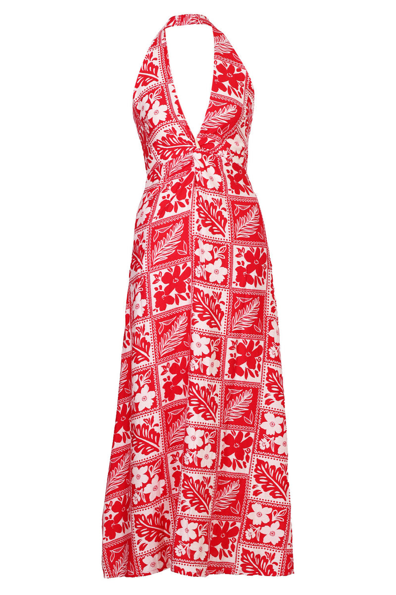 Arli Deep Plunge Maxi Dress Amira Red Pink