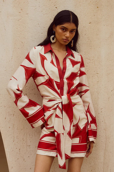 Arlette Sleeved Mini Dress Red