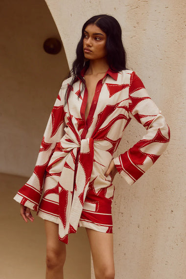 Arlette Sleeved Mini Dress Red