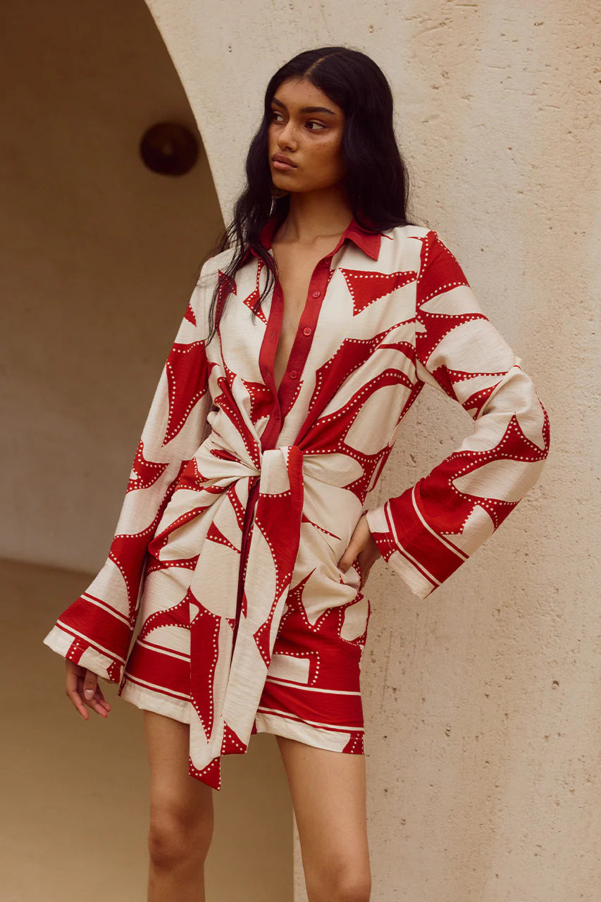 Load image into Gallery viewer, Arlette Sleeved Mini Dress Red
