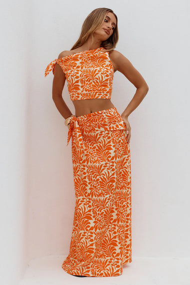 Azariah Side Tie Maxi Skirt Orange