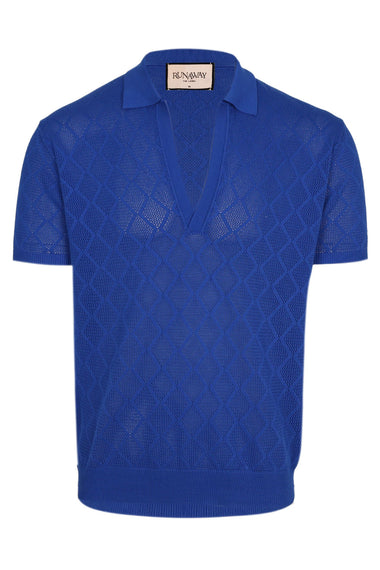 Ezra Short Sleeve Polo Knit Top Royal