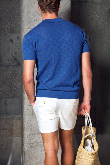Ezra Short Sleeve Polo Knit Top Royal