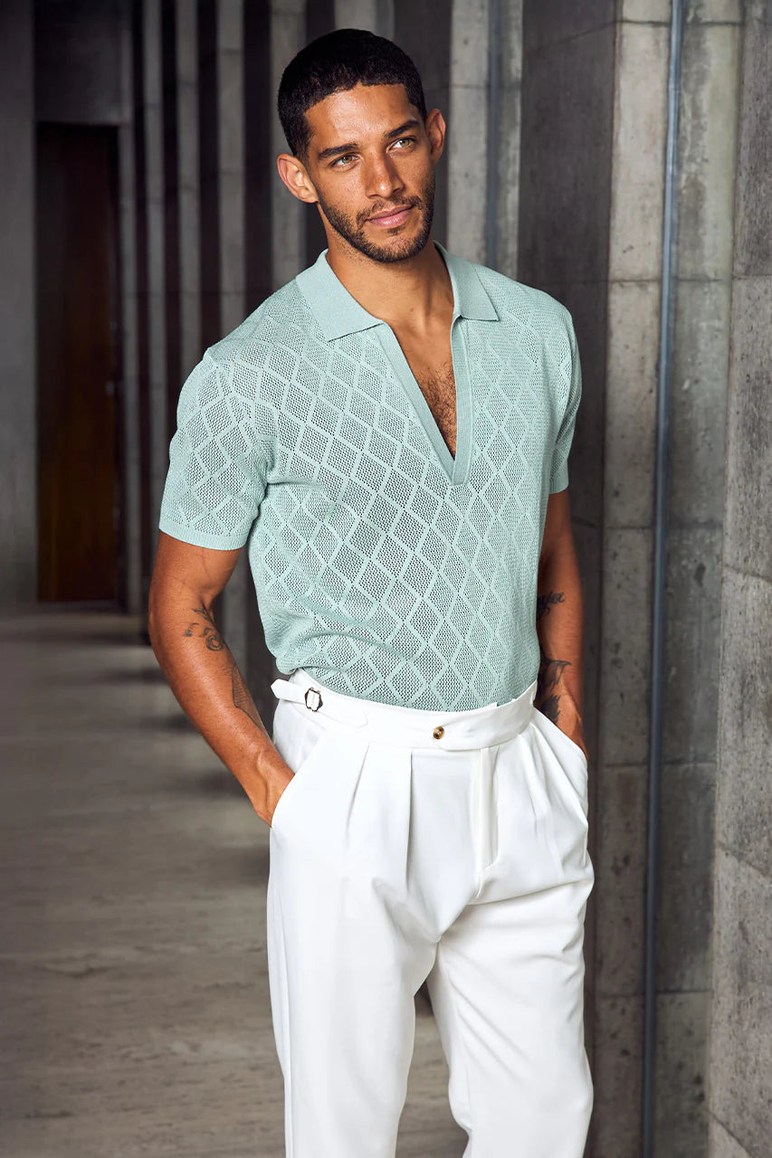 Load image into Gallery viewer, Ezra Short Sleeve Polo Knit Top Sage
