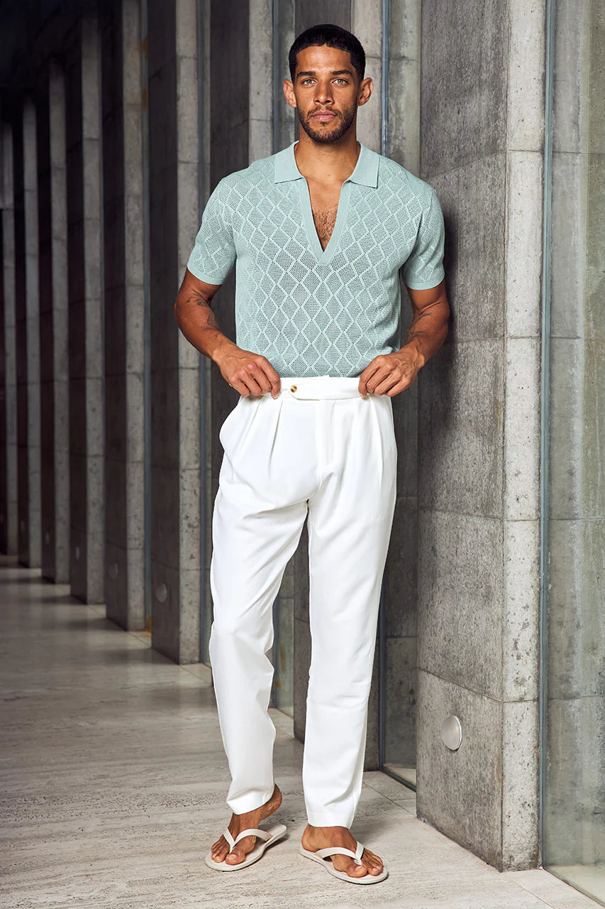 Load image into Gallery viewer, Ezra Short Sleeve Polo Knit Top Sage
