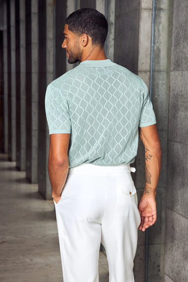 Ezra Short Sleeve Polo Knit Top Sage