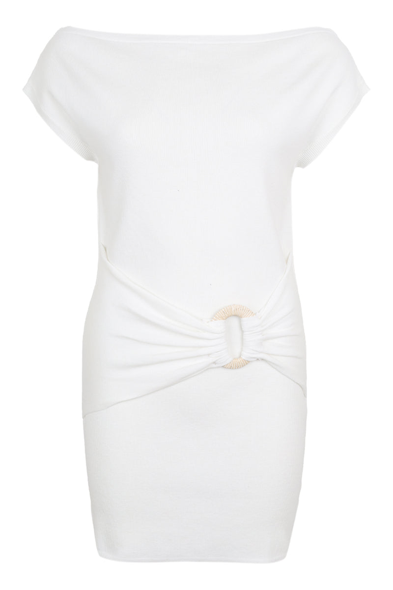 Kamryn Side Tie Knit Mini Dress White