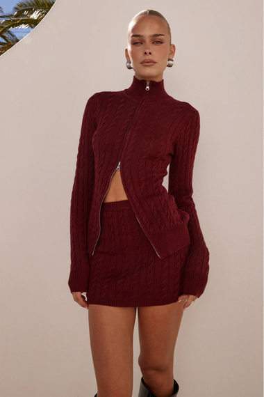 Katarina Long Sleeve Knit Top Black Cherry