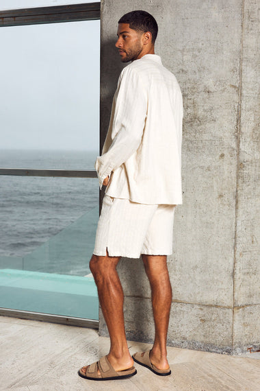 Tristian Drawstring Short Sand/White Stripe