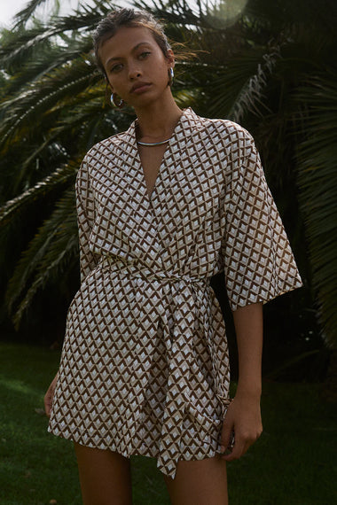 Milani Kimono Dress Chocolate Geo - Cover Up