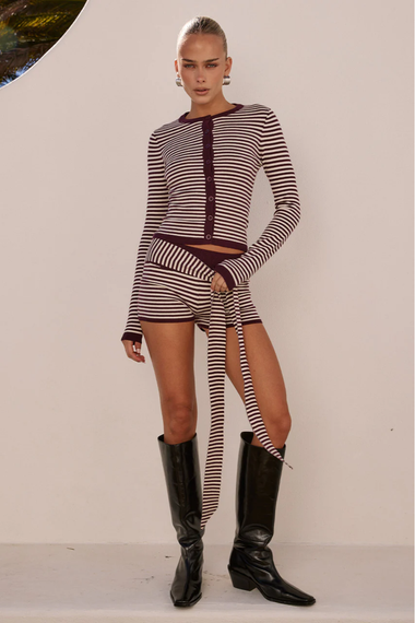 Mischief Knit Hot Short Wine Stripe