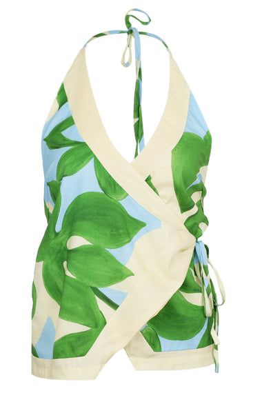 Ryleigh Halter Wrap Top - Amoree Blue
