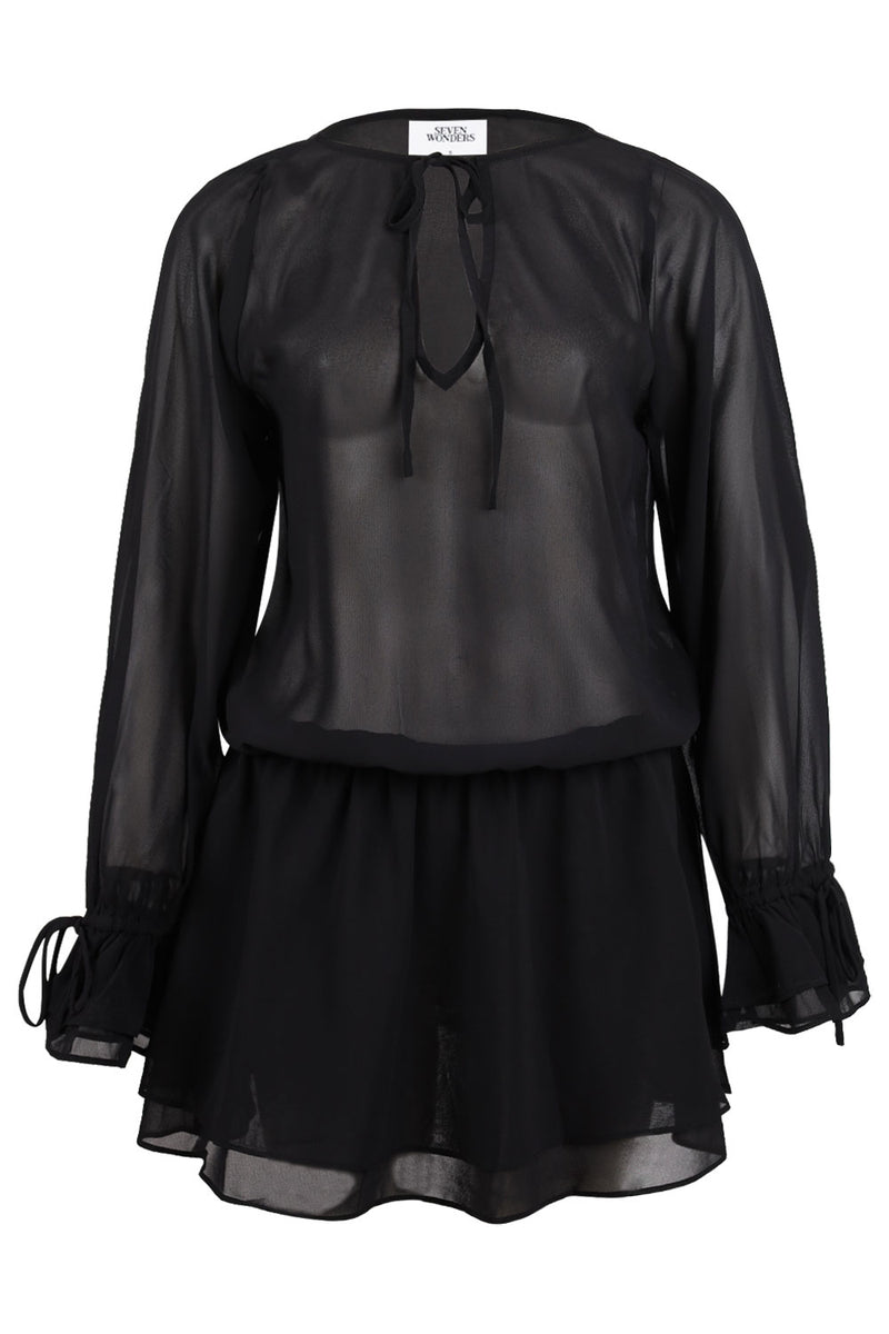 Samantha Ruffle  V Neck Mini Dress Black