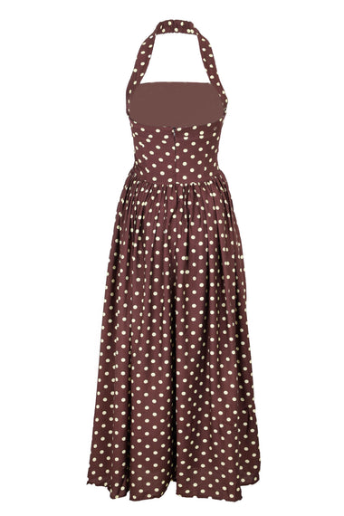 Sammi Halter Midi Dress Choc/Lemon Polka