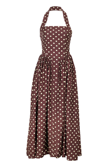 Sammi Halter Midi Dress Choc/Lemon Polka