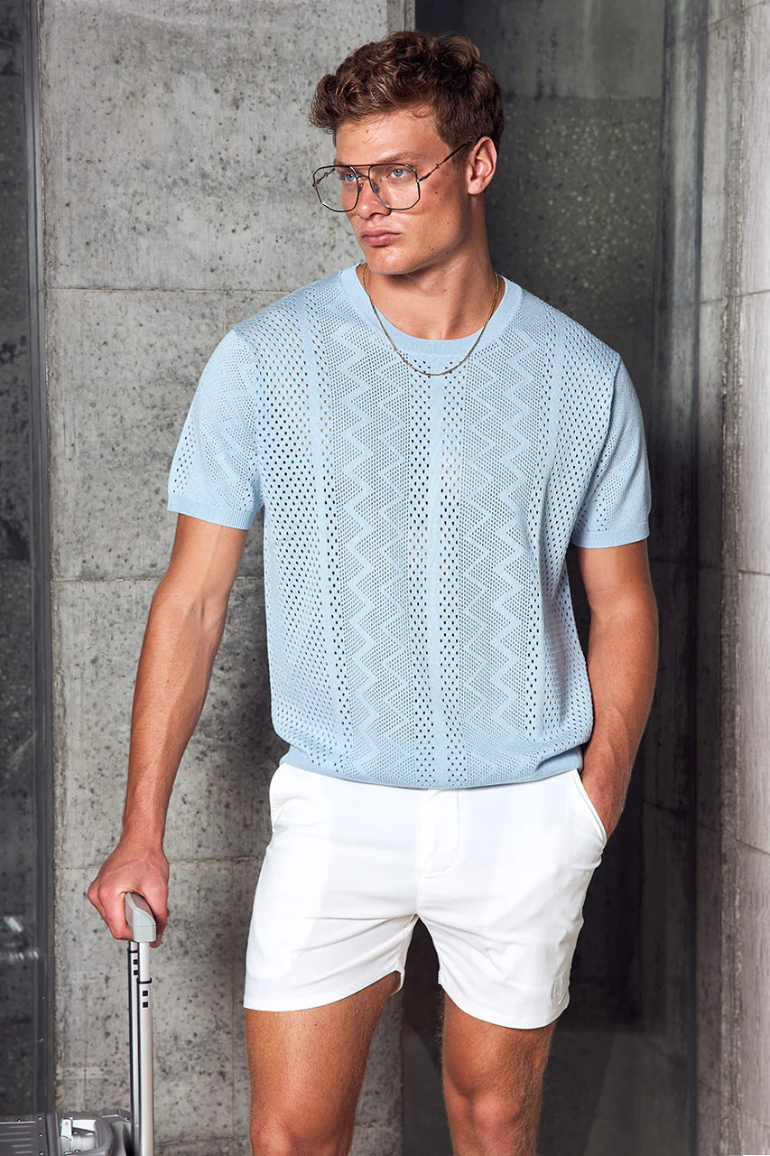 Load image into Gallery viewer, Sander Short Sleeve Knit Top Sky Blue
