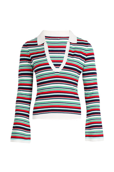 Xyla Collared Long Sleeve Knit Top - Xyla Stripe