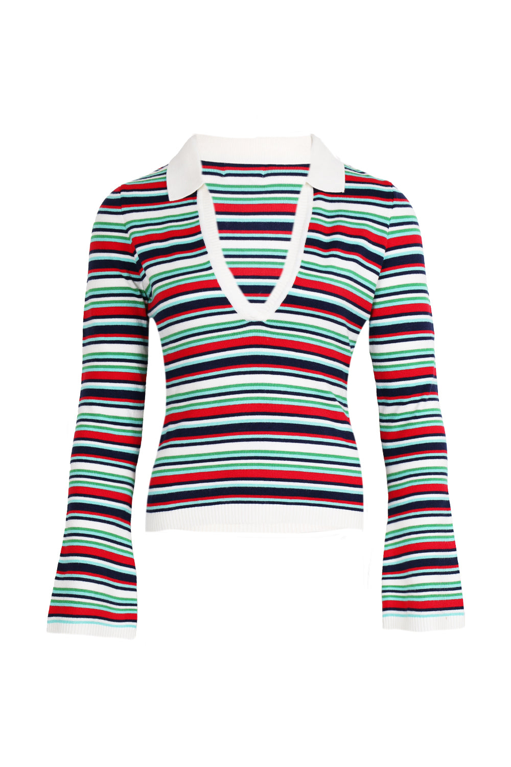 Load image into Gallery viewer, Xyla Collared Long Sleeve Knit Top - Xyla Stripe
