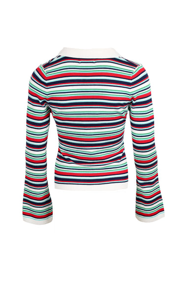 Xyla Collared Long Sleeve Knit Top - Xyla Stripe