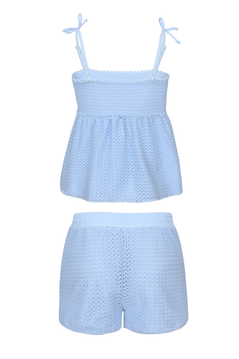 Blue Girls Crochet Peplum Tank & Short Cover Up Set