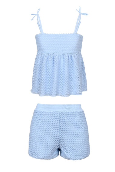 Blue Girls Crochet Peplum Tank & Short Cover Up Set