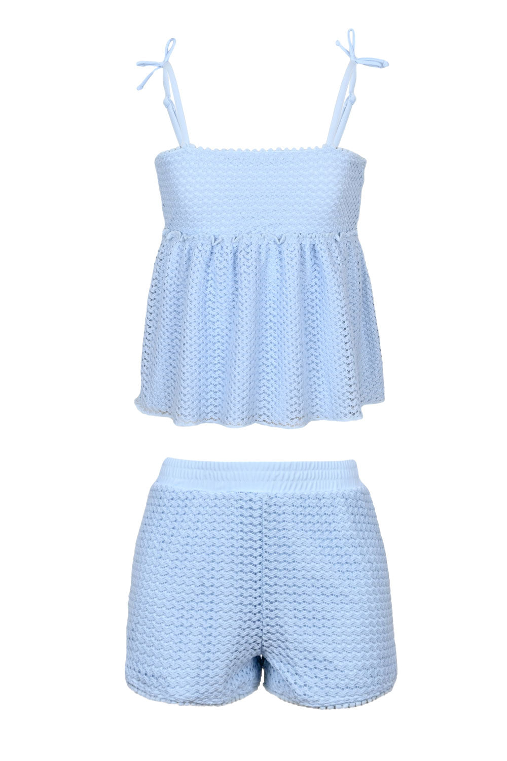 Load image into Gallery viewer, Blue Girls Crochet Peplum Tank &amp;amp; Short Cover Up Set
