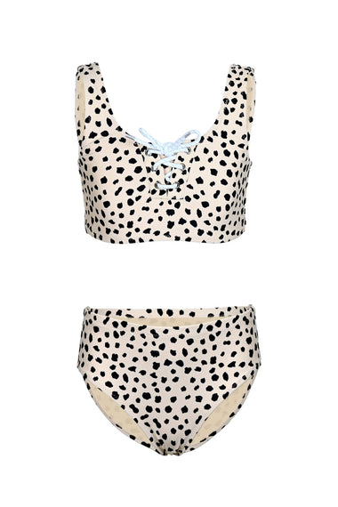 Dalmation Leopard Girls Lace Up Two Piece Swimsuit