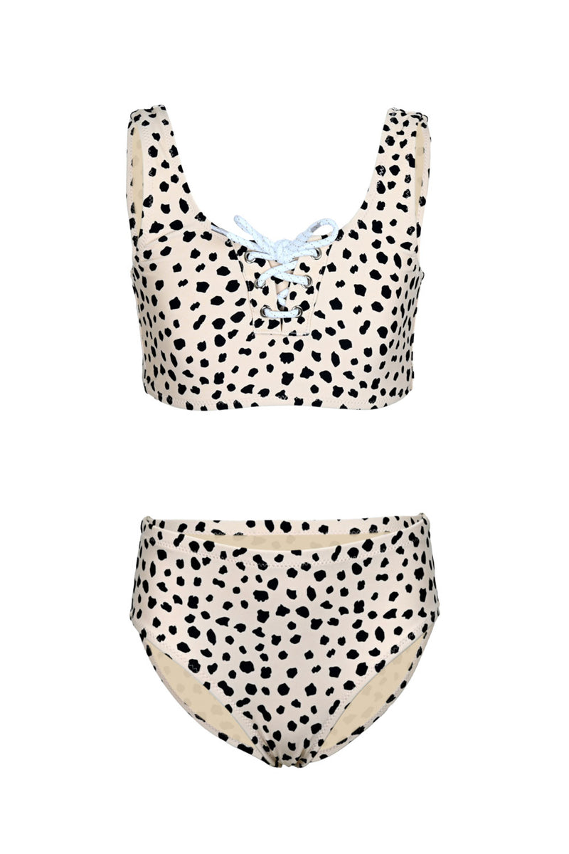 Dalmation Leopard Girls Lace Up Two Piece Swimsuit