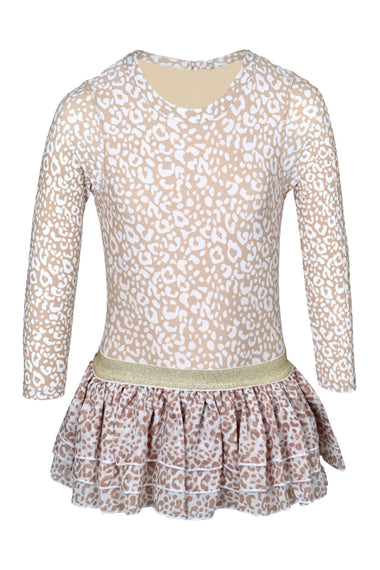 Ditsy Leopard Girls Long Sleeve One Piece & Tutu Swim Set