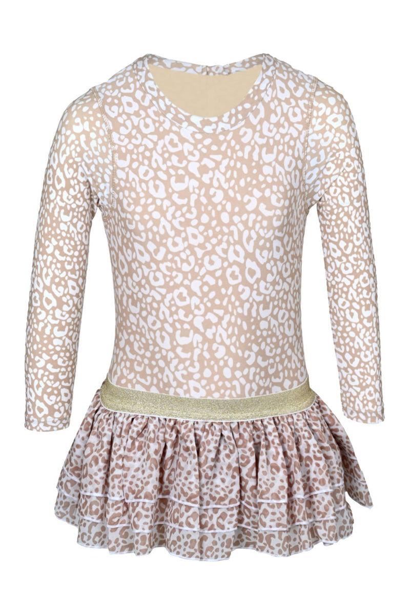Ditsy Leopard Girls Long Sleeve One Piece & Tutu Swim Set