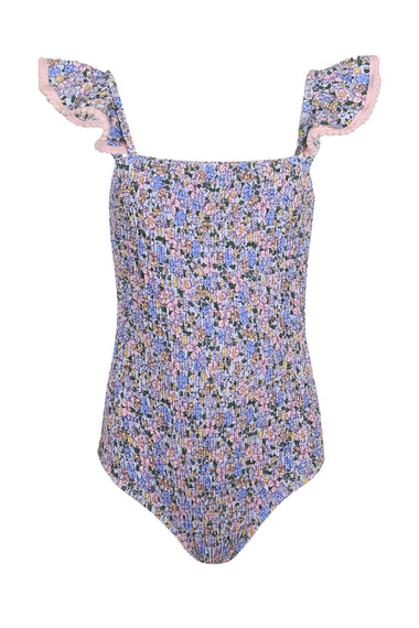 Flower Power Purple Smocked One Piece Swimsuit