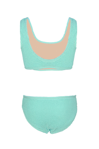 Girls Crinkle Textured Green Bikini