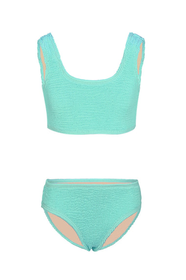 Girls Crinkle Textured Green Bikini