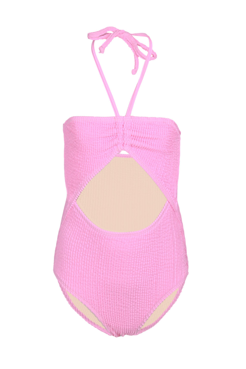 Load image into Gallery viewer, Girls Crinkle Textured Halter Cut Out One Piece Pink Swimsuit
