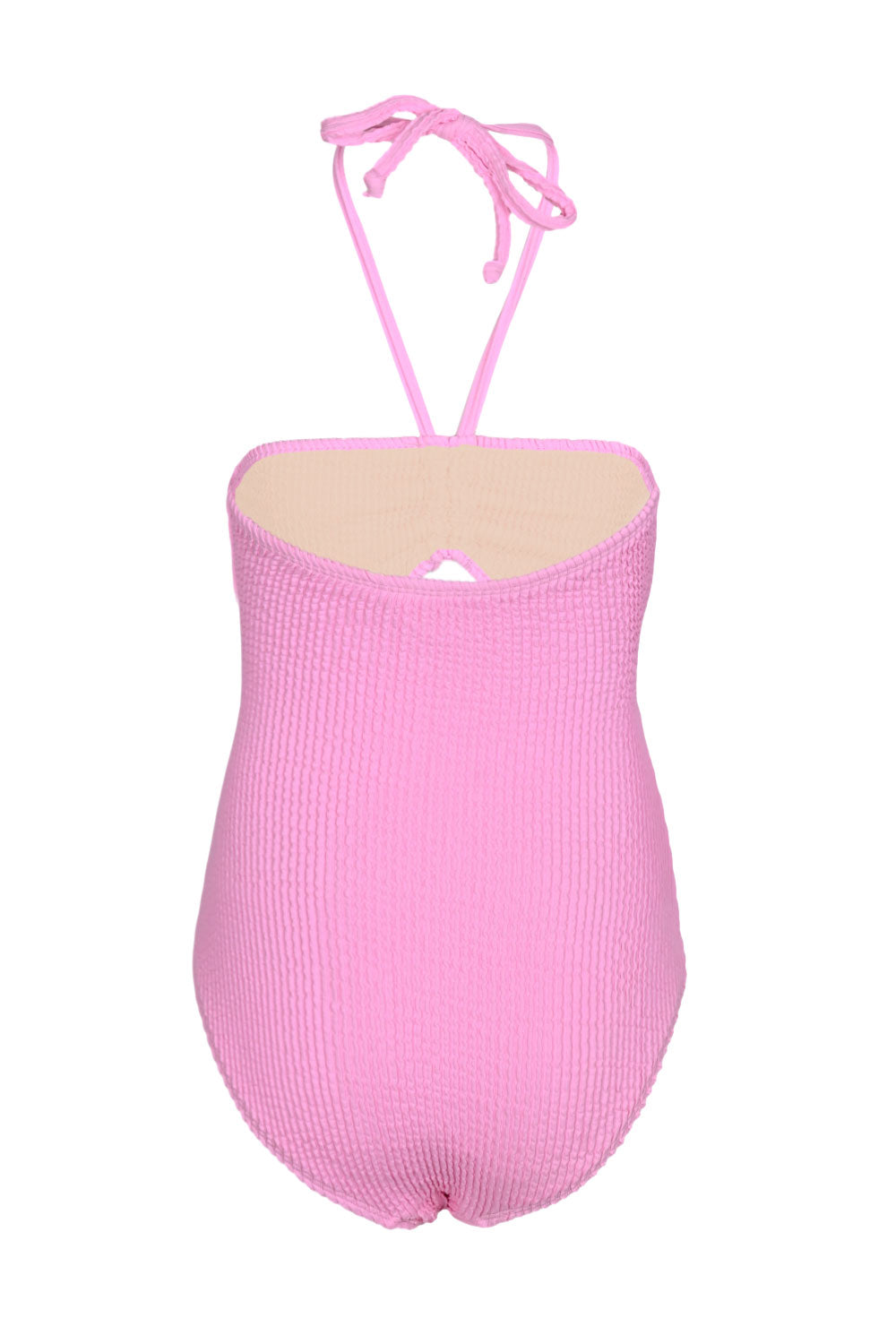 Load image into Gallery viewer, Girls Crinkle Textured Halter Cut Out One Piece Pink Swimsuit
