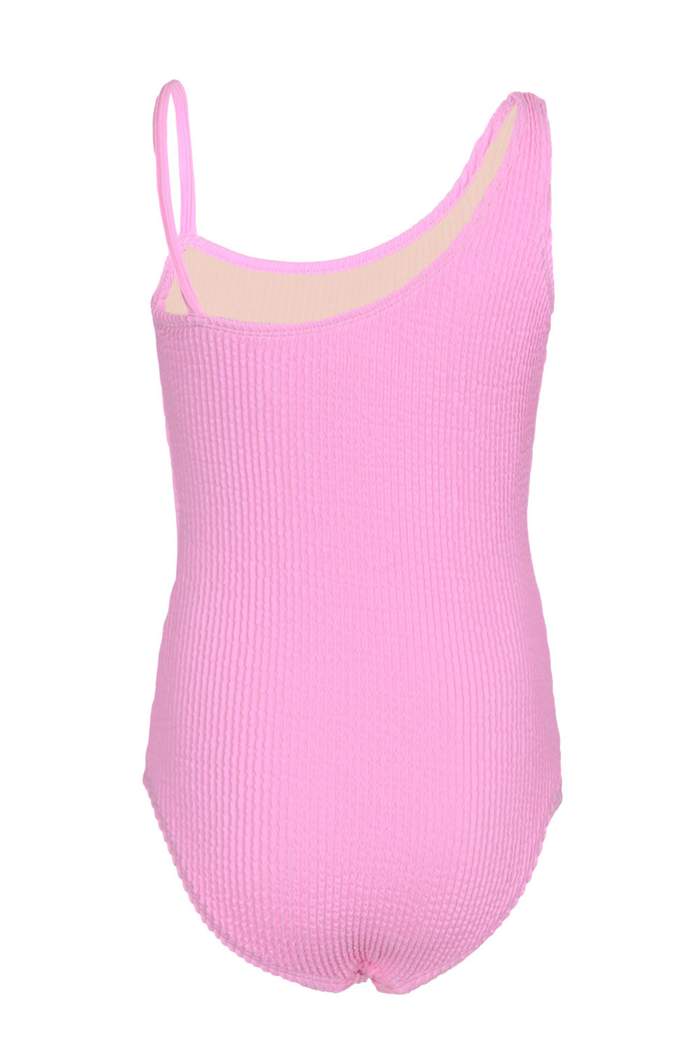 Load image into Gallery viewer, Girls Crinkle Textured One Shoulder One Piece Pink Swimsuit
