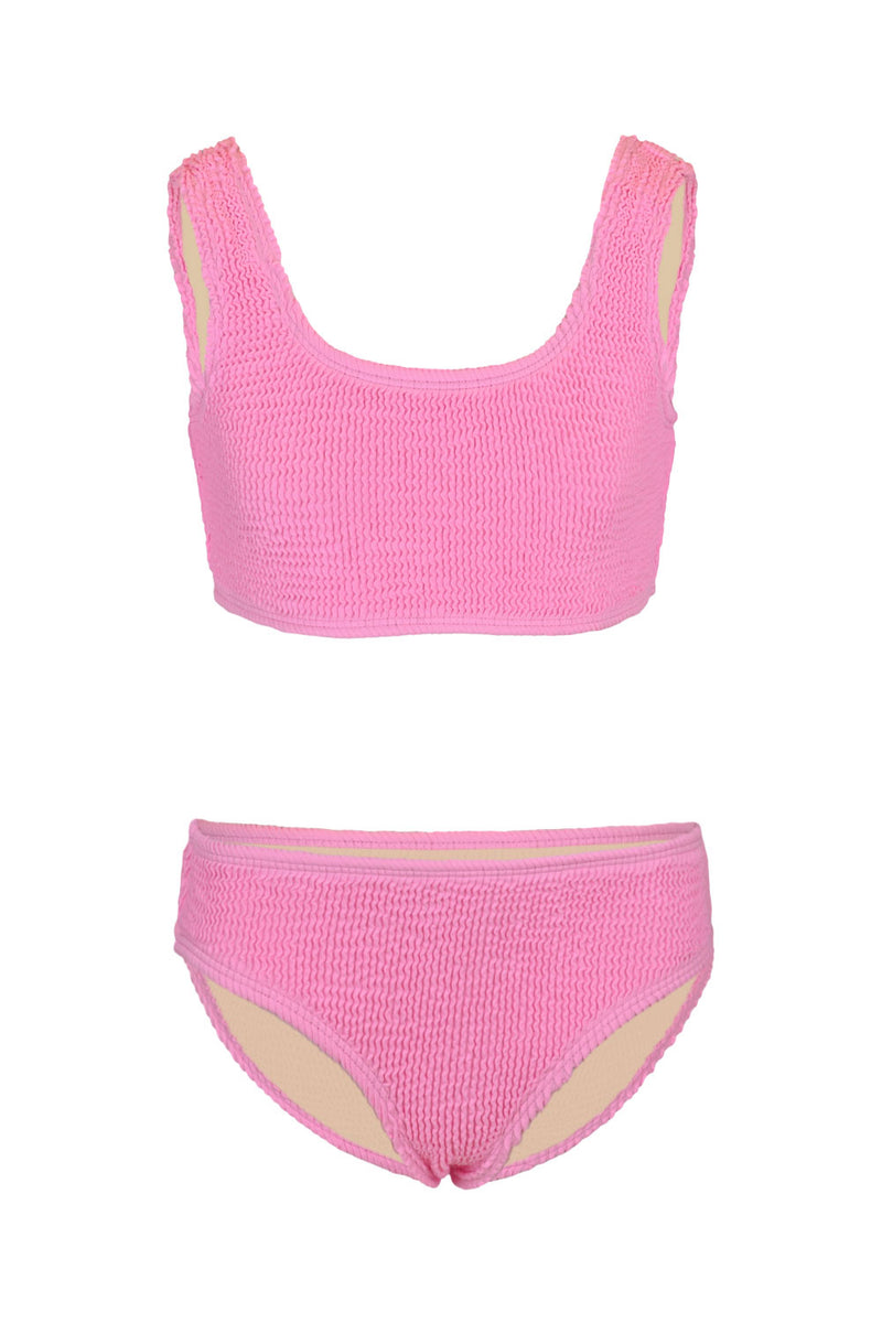 Girls Crinkle Textured Pink Bikini