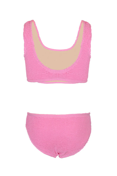 Girls Crinkle Textured Pink Bikini