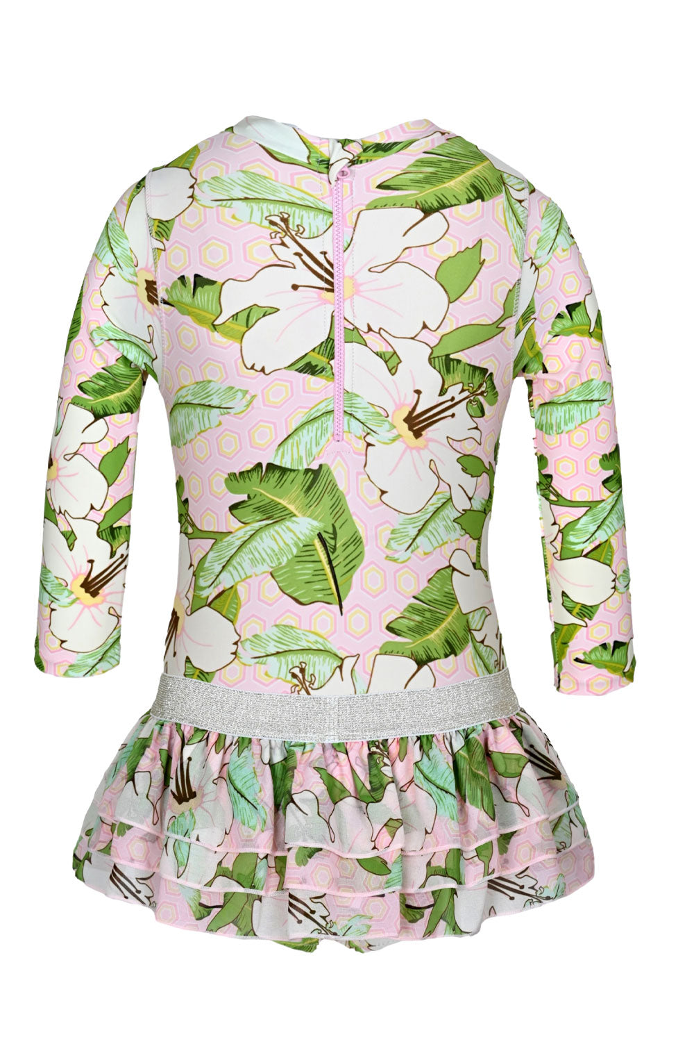 Load image into Gallery viewer, Hibiscus Botanical Pink Girls Long Sleeve One Piece &amp;amp; Tutu Swimsuit Set
