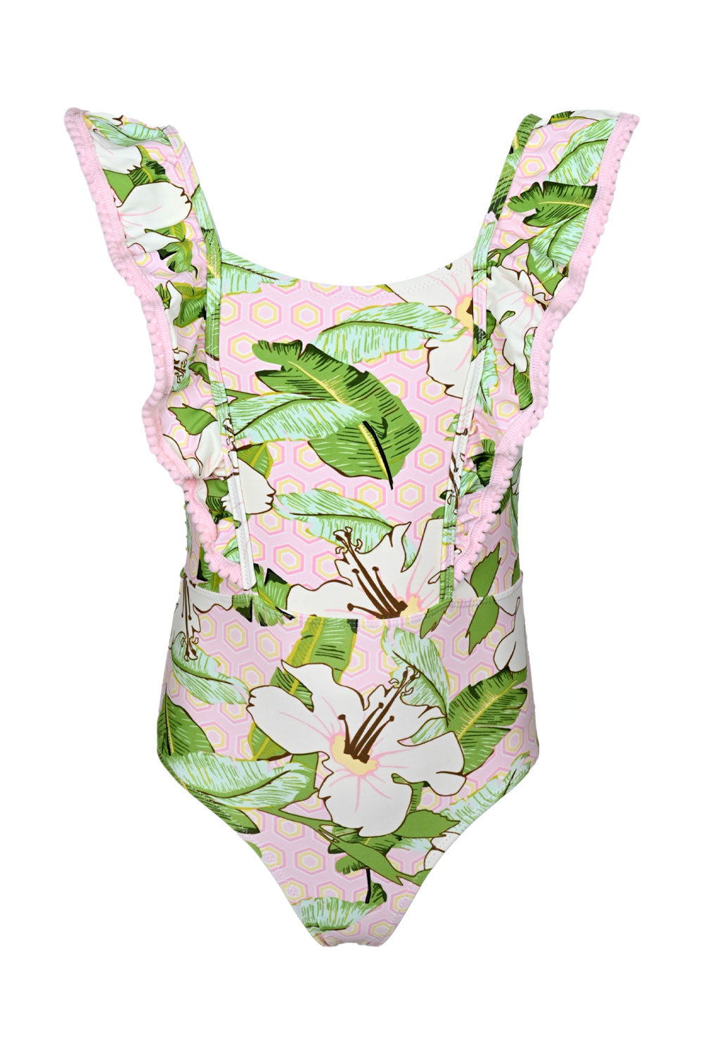 Load image into Gallery viewer, Hibiscus Botanical Pink Girls Ruffle One Shoulder One Piece Swimsuit

