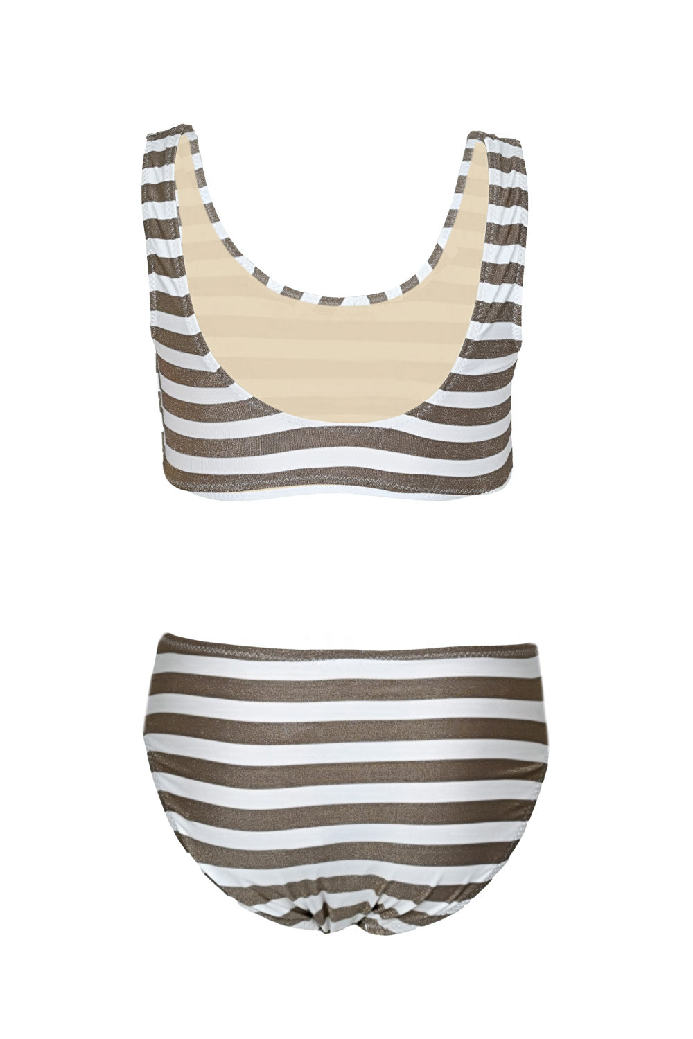 Load image into Gallery viewer, Neutral Gold Stripe Girls Shimmer Lace Up Bikini
