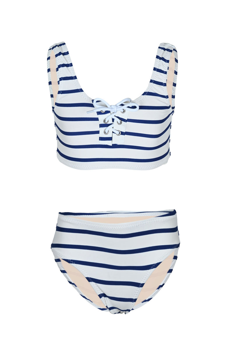 Nautical Stripe Girls Lace Up Bikini