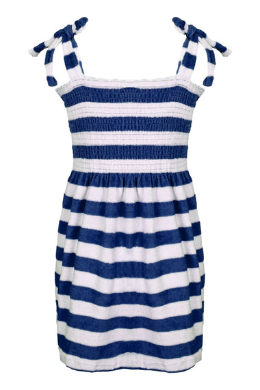 Navy Stripe Girls Terry Smocked Tie Top Dress