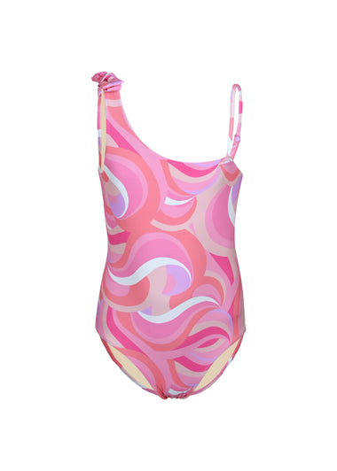 Pink Waves Girls One Shoulder One Piece Swimsuit - One Piece
