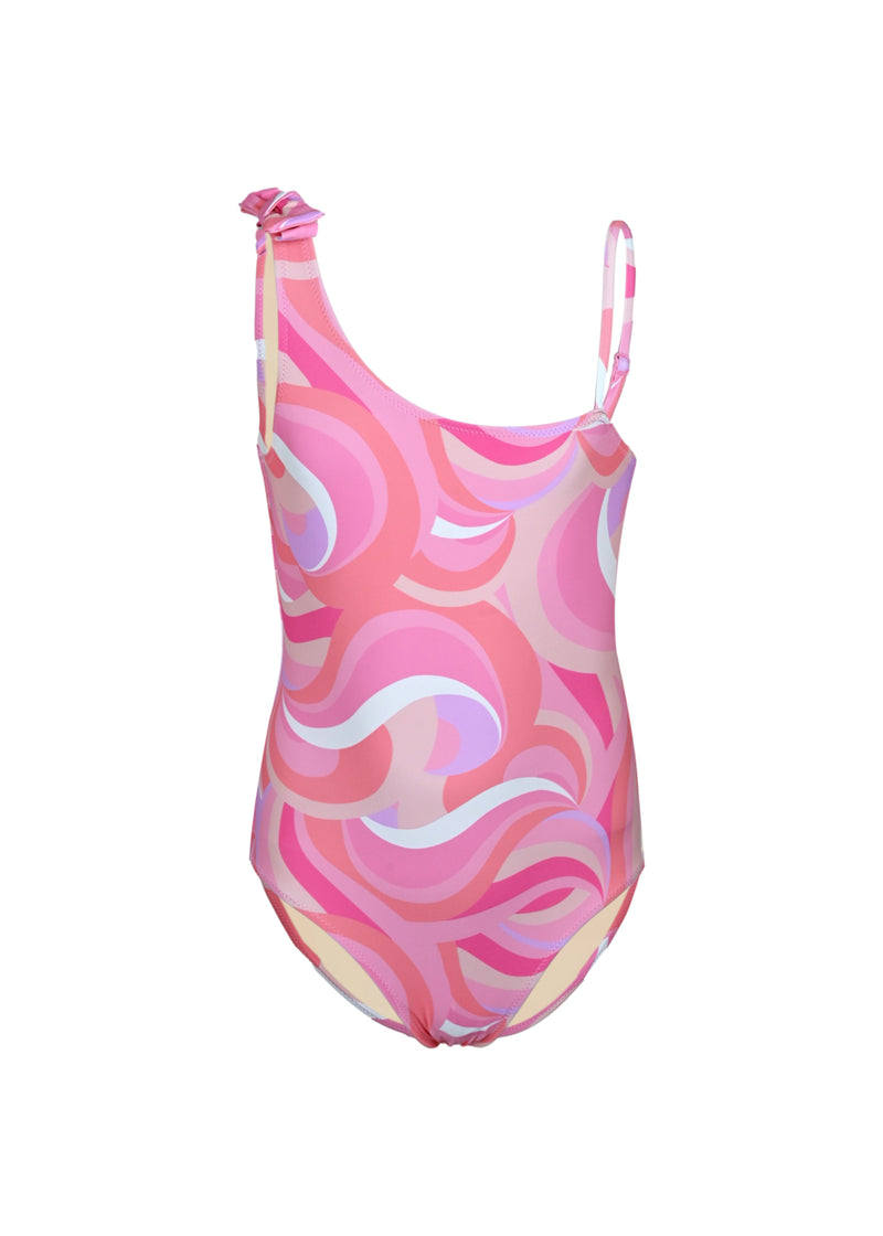 Pink Waves Girls One Shoulder One Piece Swimsuit