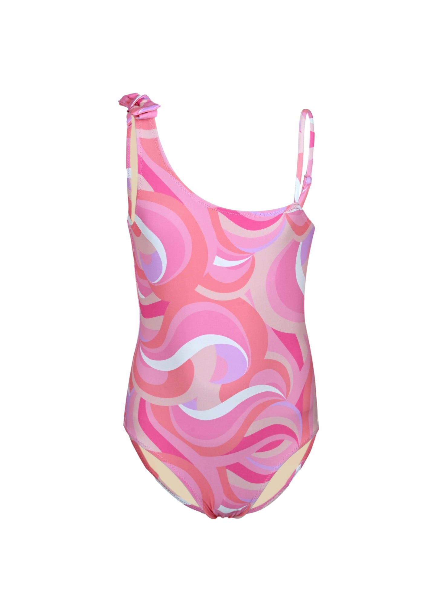 Pink Waves Girls One Shoulder One Piece Swimsuit - One Piece