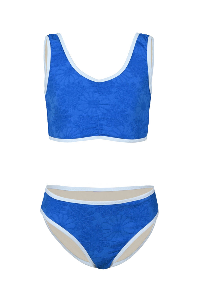 Royal Blue Floral Girls Textured Bikini