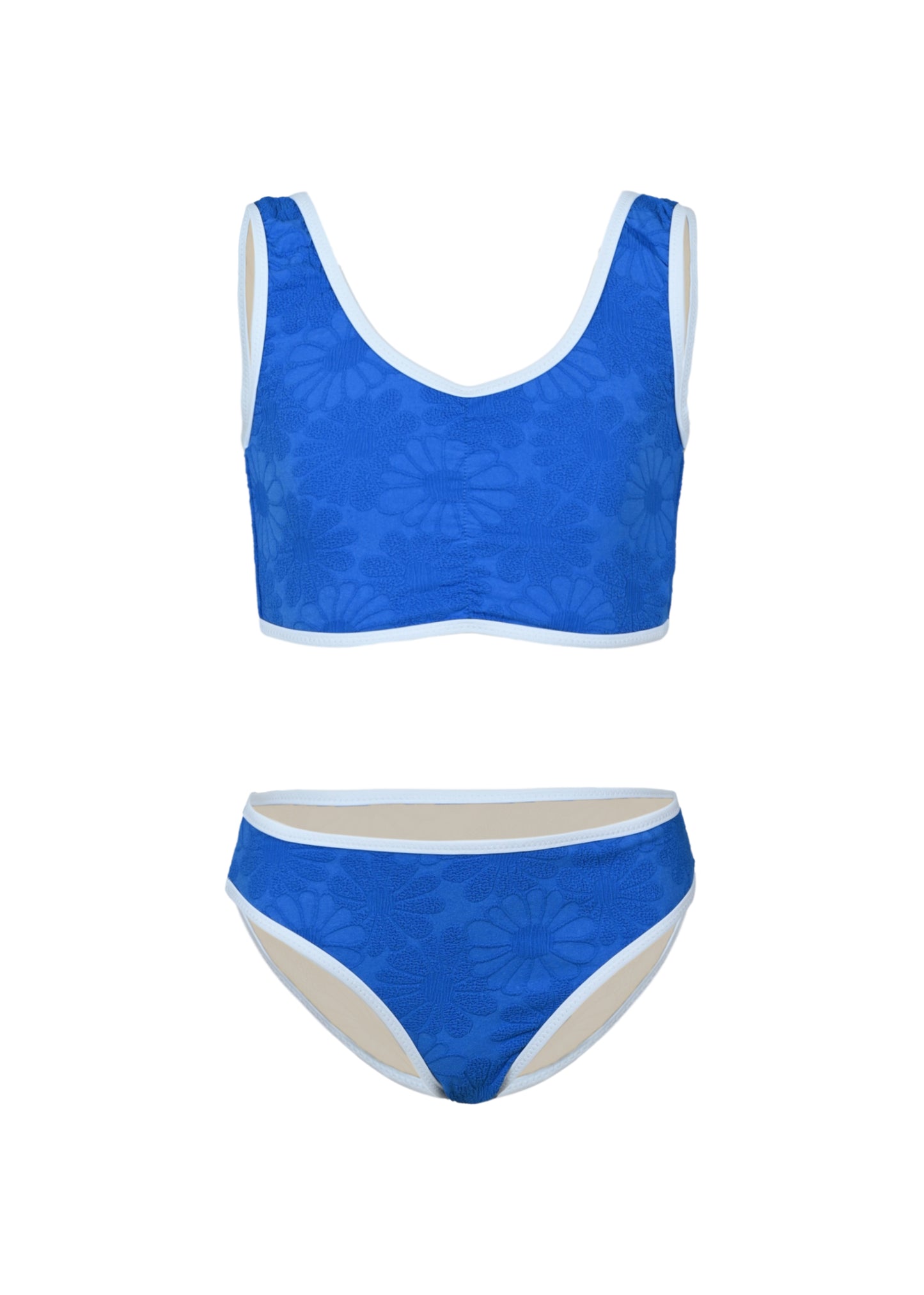 Royal Blue Floral Girls Textured Bikini - Bikini