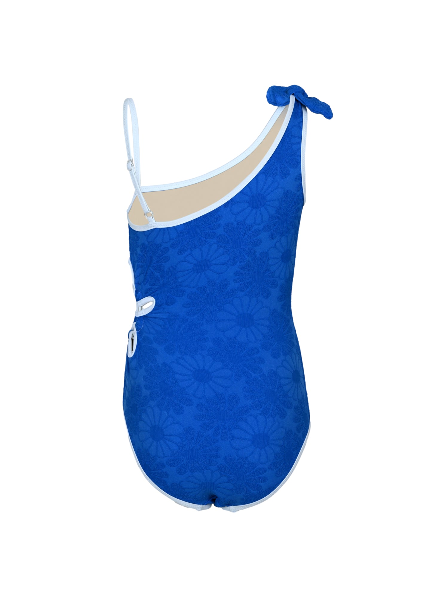 Royal Blue Floral Girls Textured One Shoulder One Piece - One Piece