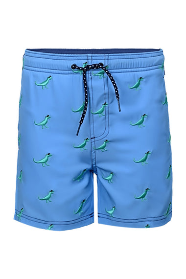 Shadey Dinos Boys 4 Way Stretch Water Appearing Embroidered Swim Trunks
